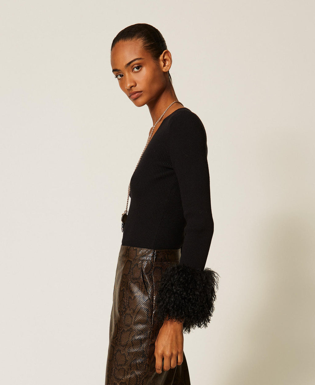 Twinset 262TT3261 - Maglia a coste con faux fur