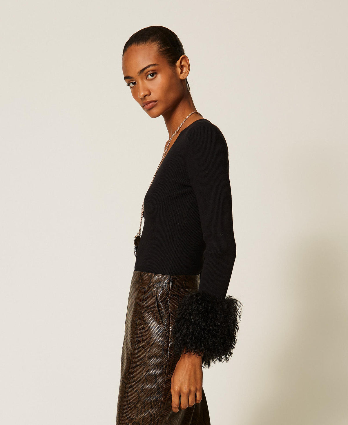Twinset 262TT3261 - Maglia a coste con faux fur