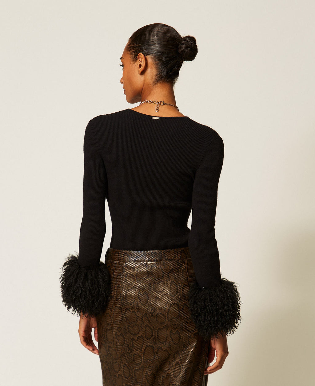Twinset 262TT3261 - Maglia a coste con faux fur