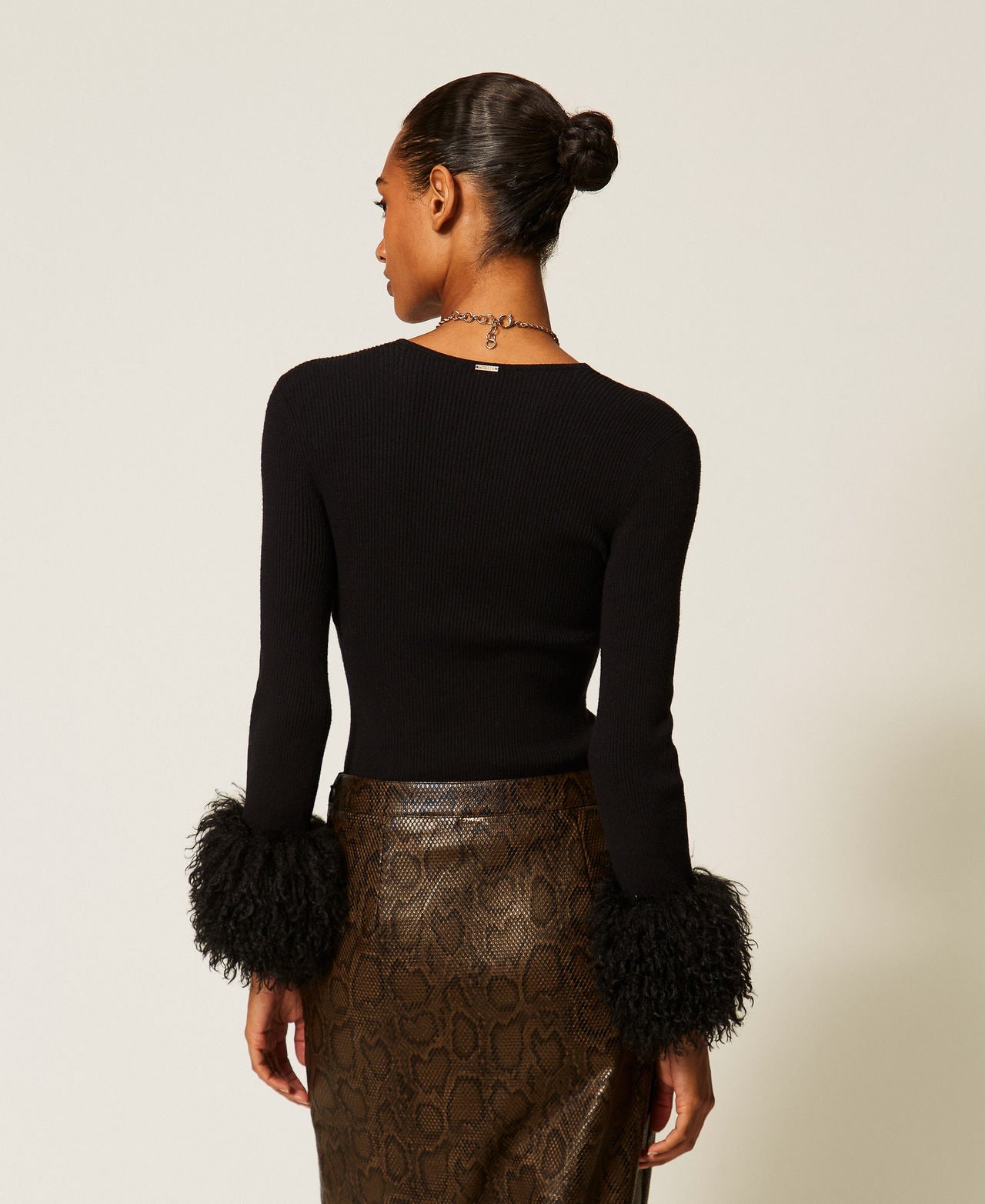 Twinset 262TT3261 - Maglia a coste con faux fur