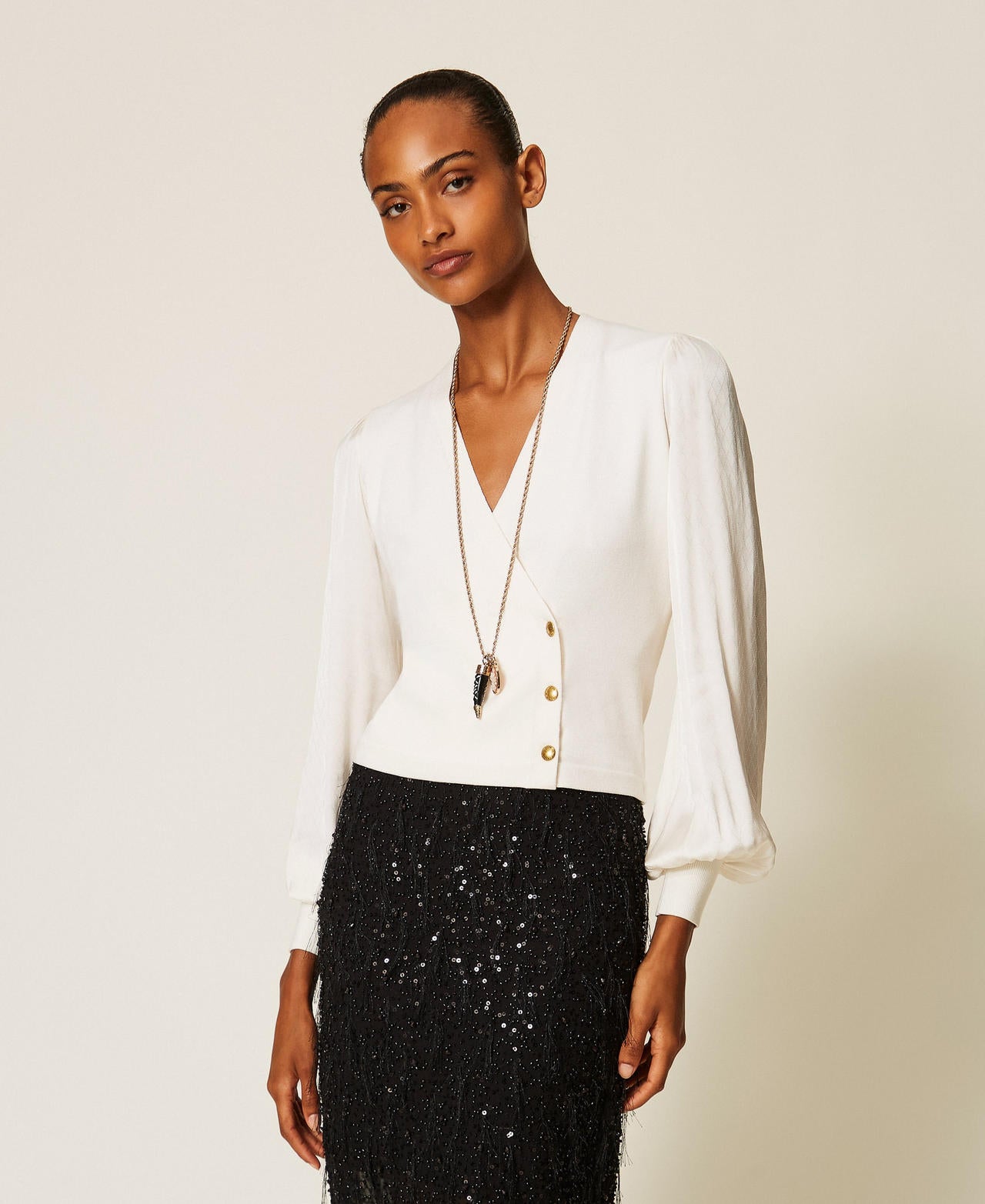 Twinset 262TT3361 - Maglia con maniche in tessuto jacquard