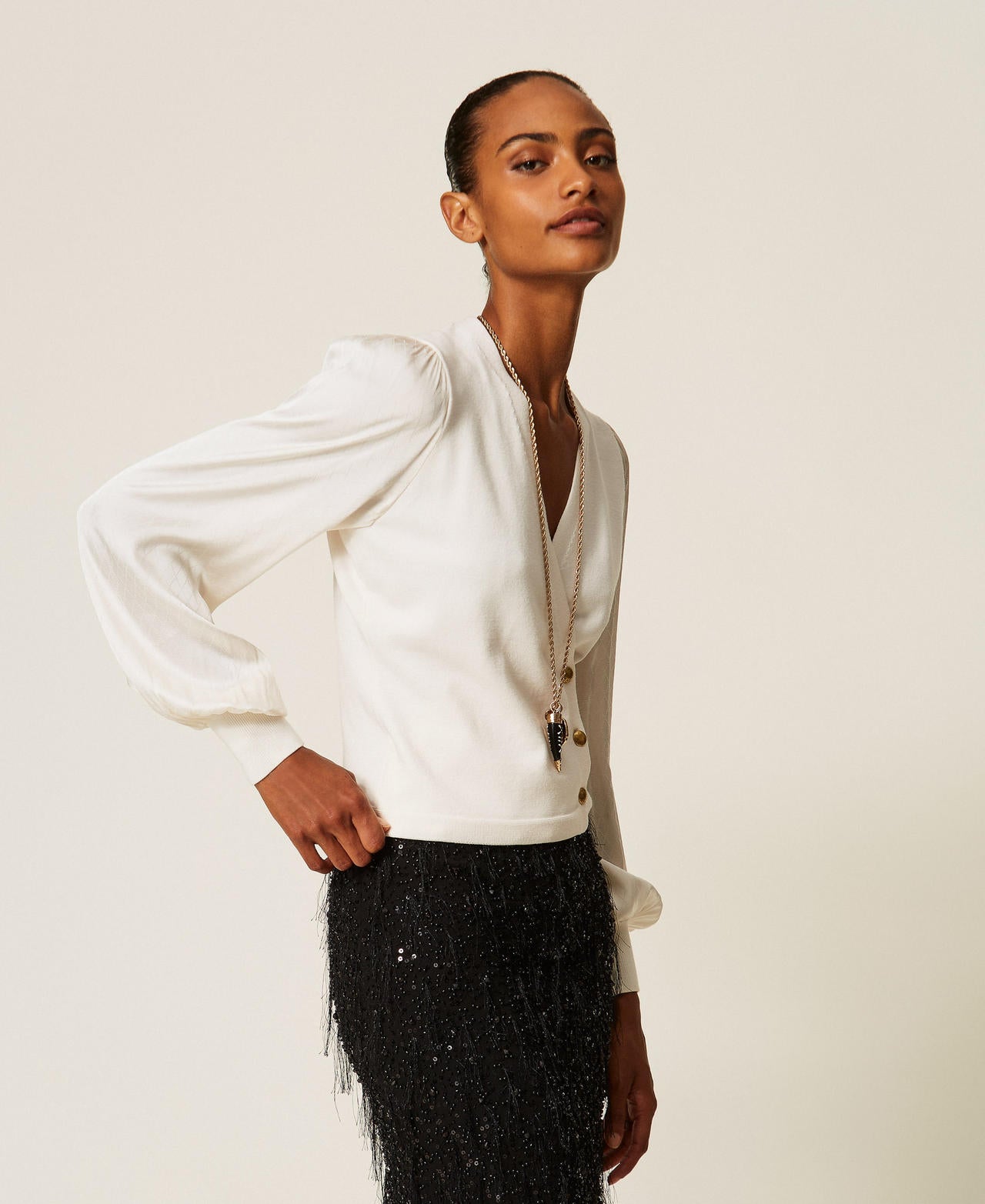 Twinset 262TT3361 - Maglia con maniche in tessuto jacquard