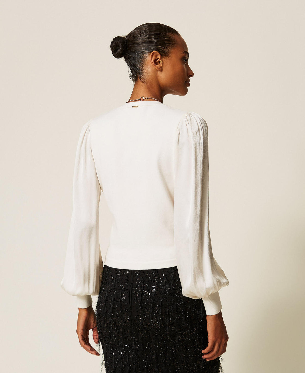 Twinset 262TT3361 - Maglia con maniche in tessuto jacquard