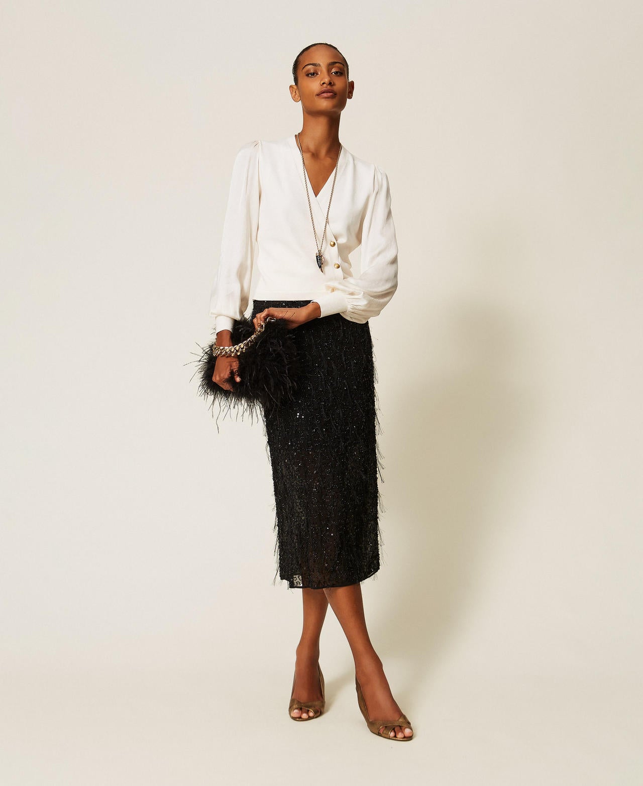 Twinset 262TT3361 - Maglia con maniche in tessuto jacquard