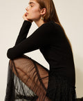 Twinset 262TT3423 - Abito lungo in maglia e tulle plumetis