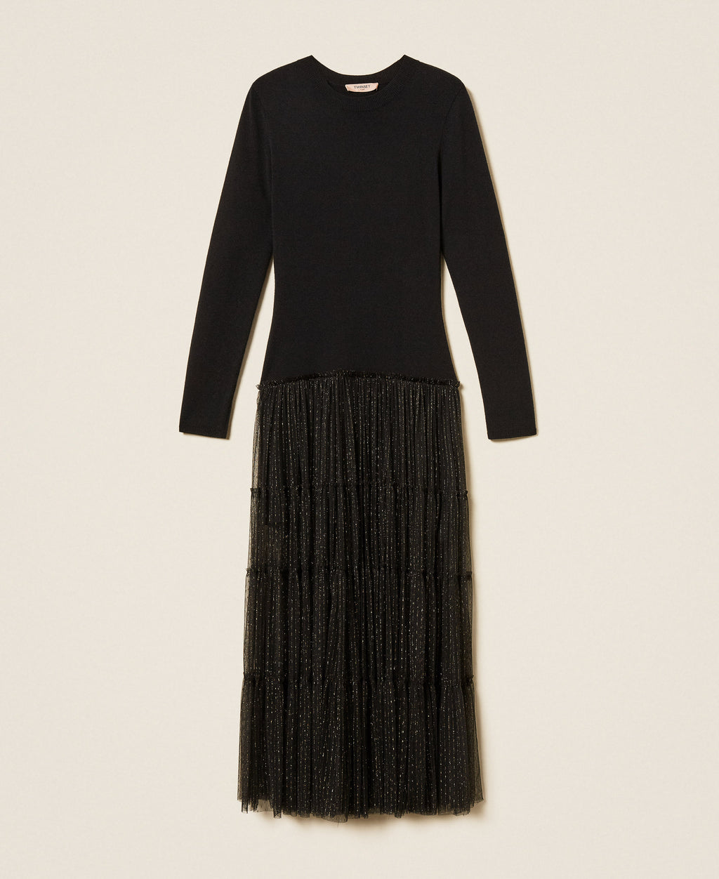Twinset 262TT3423 - Abito lungo in maglia e tulle plumetis