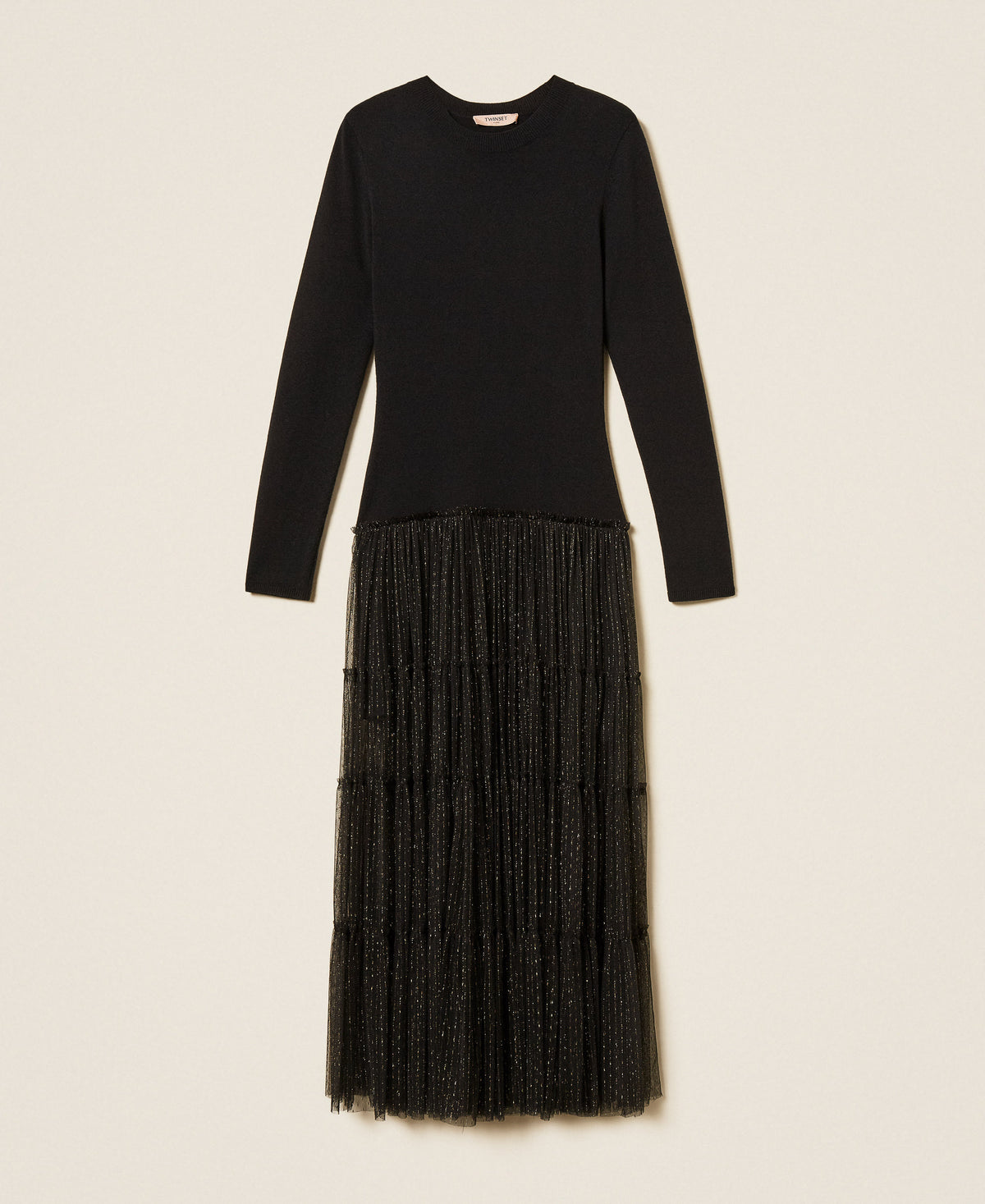 Twinset 262TT3423 - Abito lungo in maglia e tulle plumetis