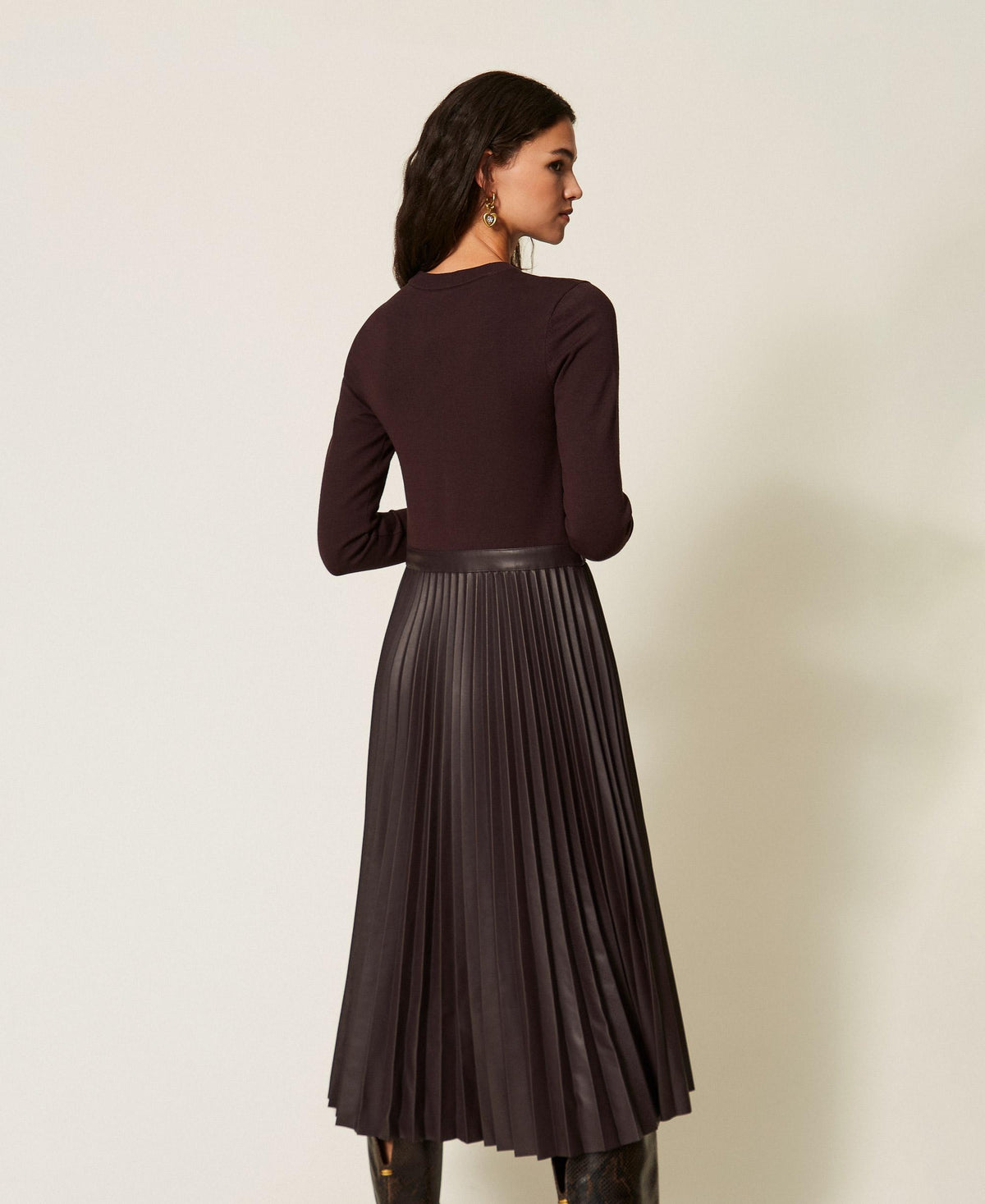 Twinset 262TT3430 - Abito lungo in maglia ed effetto pelle