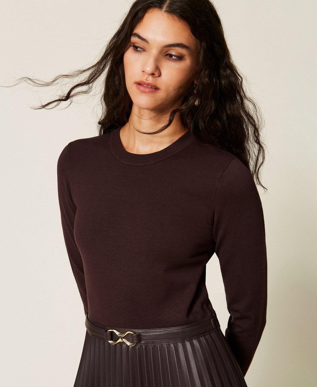 Twinset 262TT3430 - Abito lungo in maglia ed effetto pelle