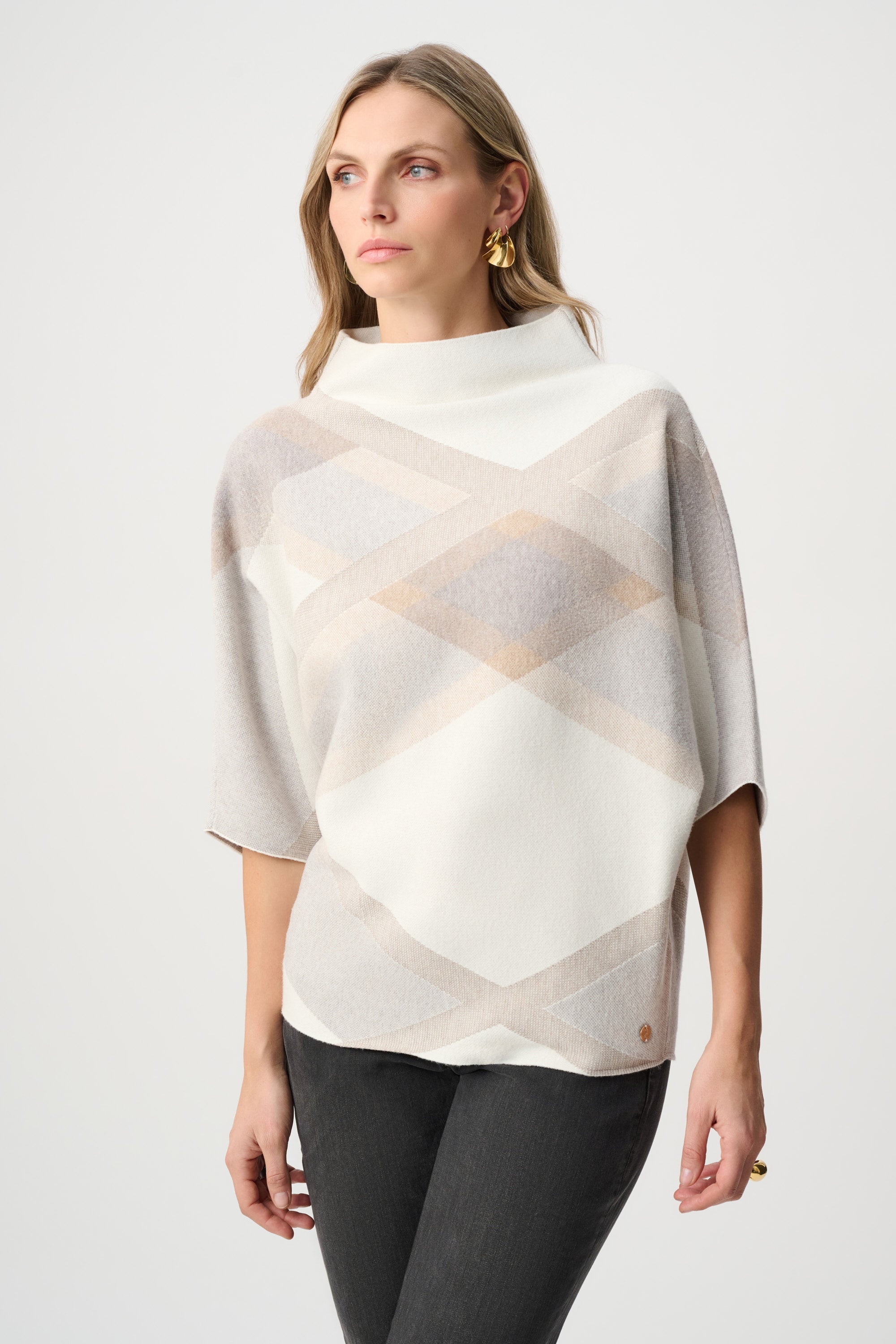 Ribkoff 263947 - Maglione a quadri con collo a imbuto