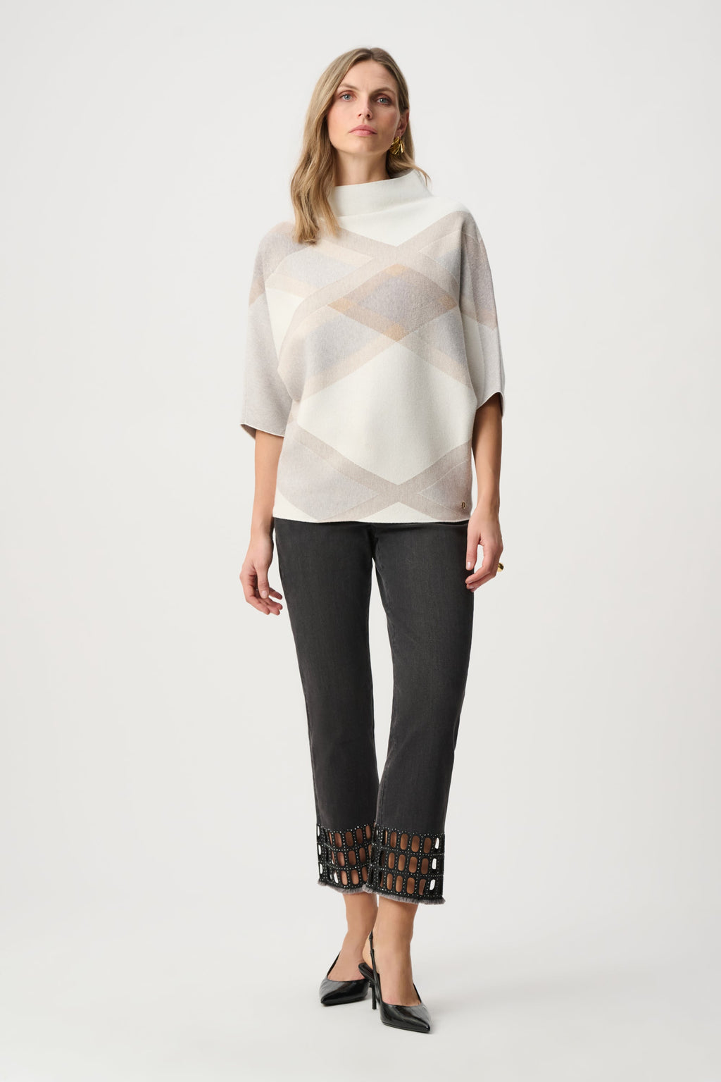 Ribkoff 263947 - Maglione a quadri con collo a imbuto