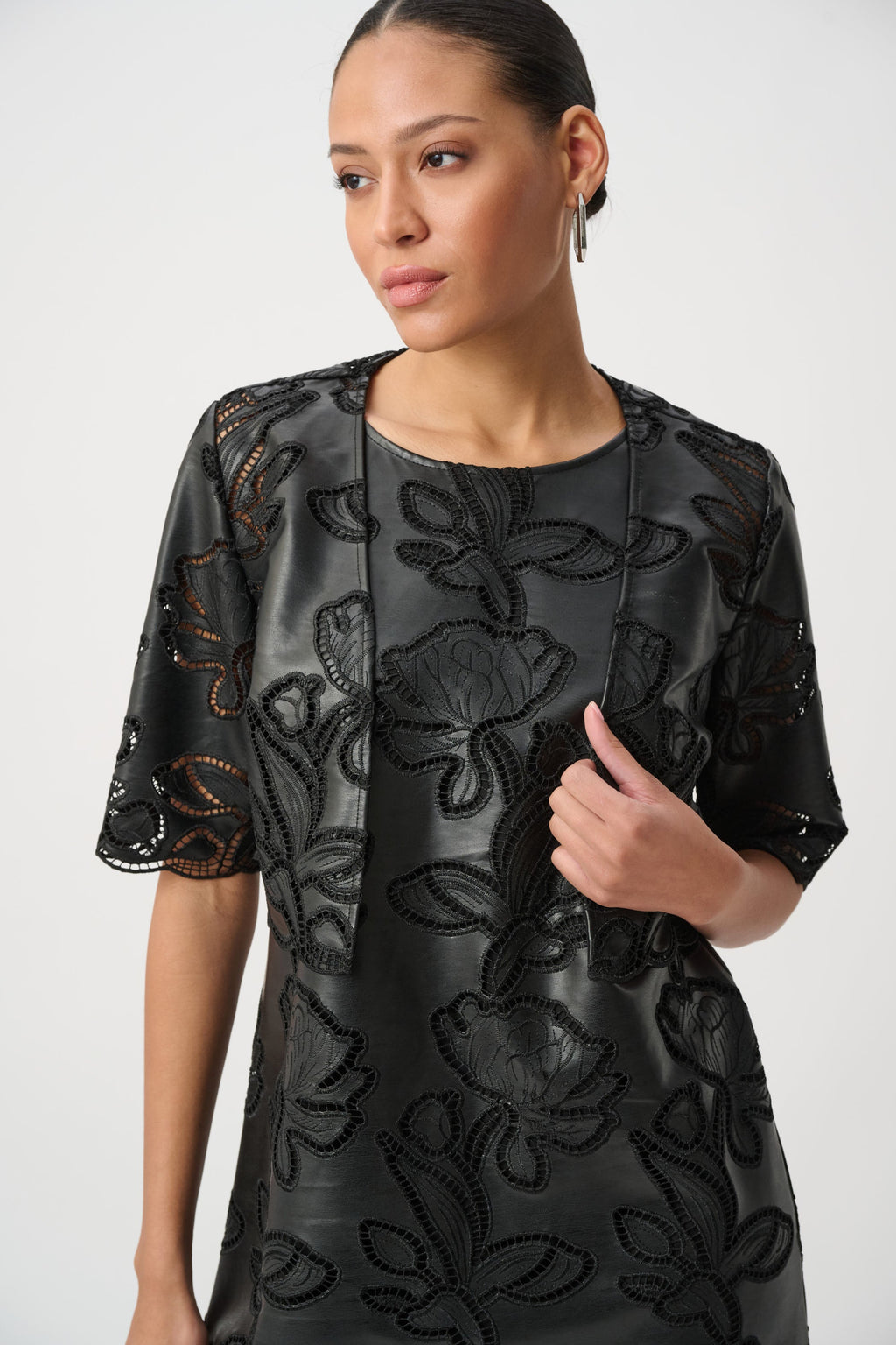 Ribkoff 264938 - Faux leather embroidered bolero