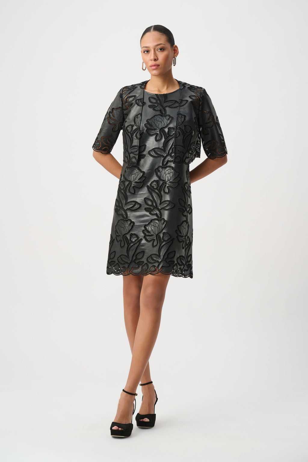Ribkoff 264938 - Faux leather embroidered bolero