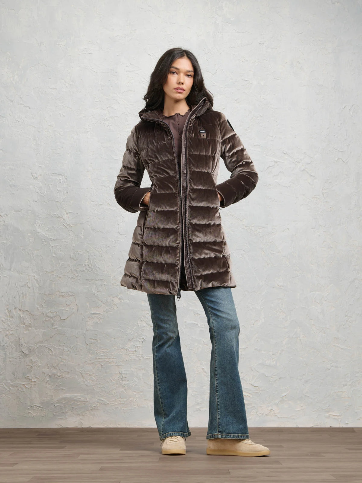 Blauer VELLY LONG - Piumino lungo in velluto lucido - 30B (Tre quarti)