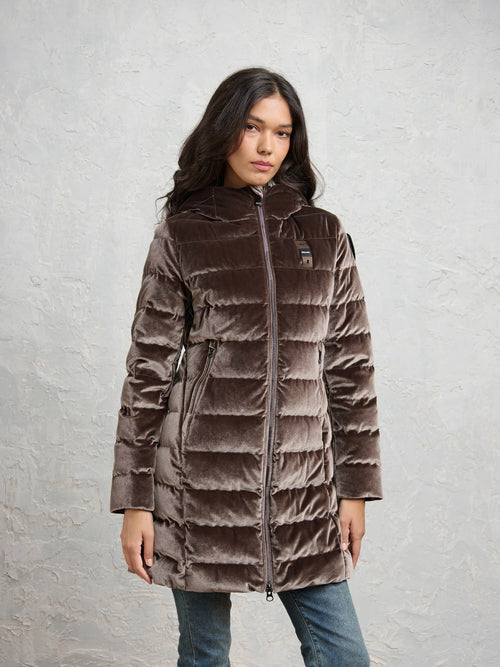 Blauer VELLY LONG - Piumino lungo in velluto lucido - 30B (Frontale)