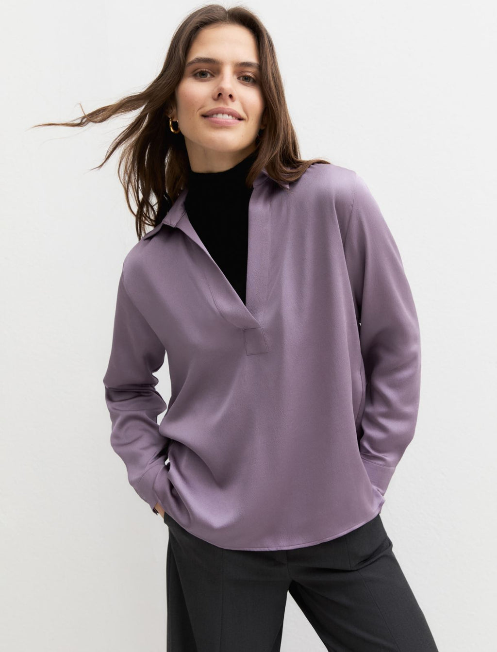 Emme Marella EMMMANTIDE - Blusa a polo in raso martellato crinckle - Vista 3