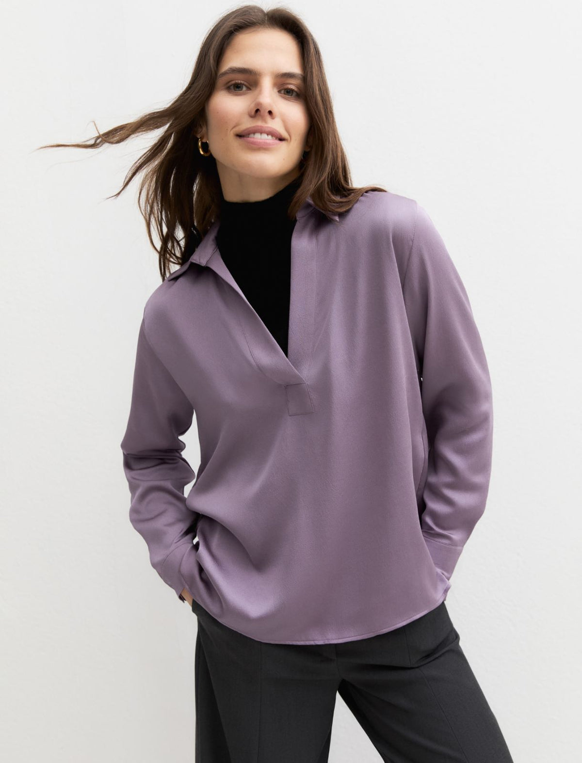 Emme Marella EMMMANTIDE - Blusa a polo in raso martellato crinckle - Vista 3