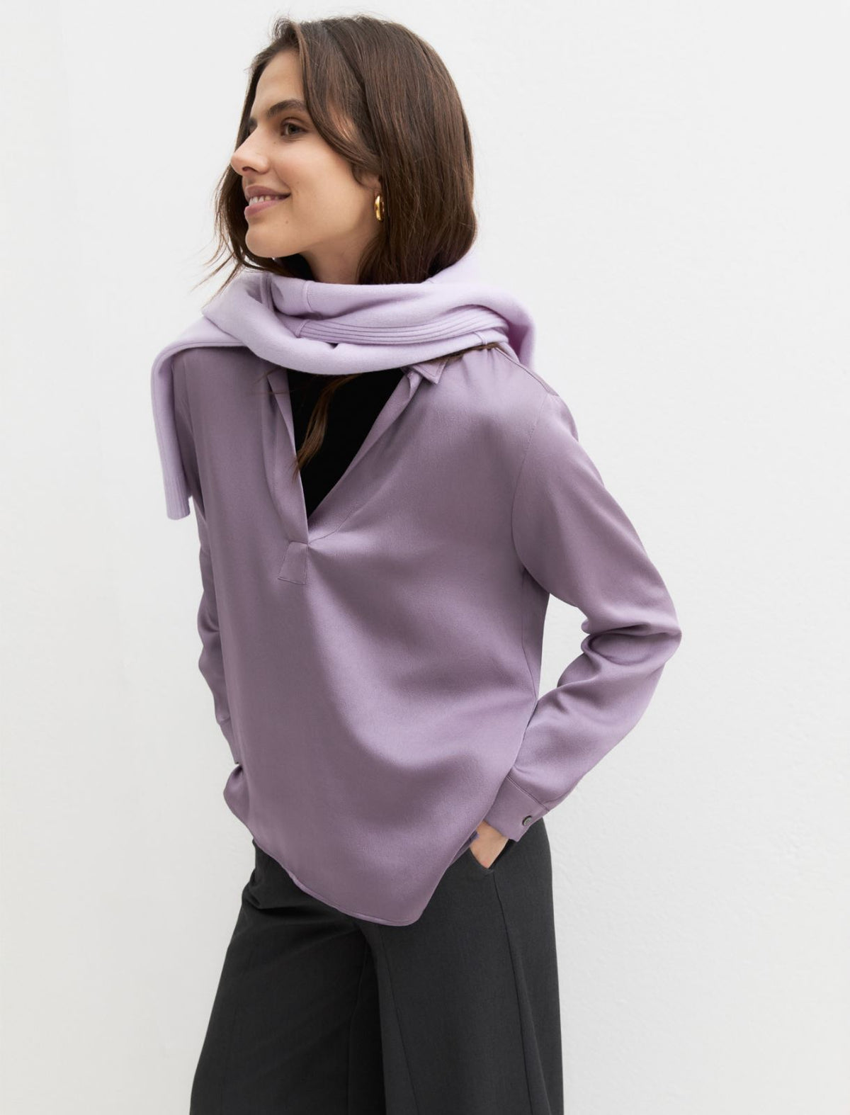 Emme Marella EMMMANTIDE - Blusa a polo in raso martellato crinckle - Vista 4