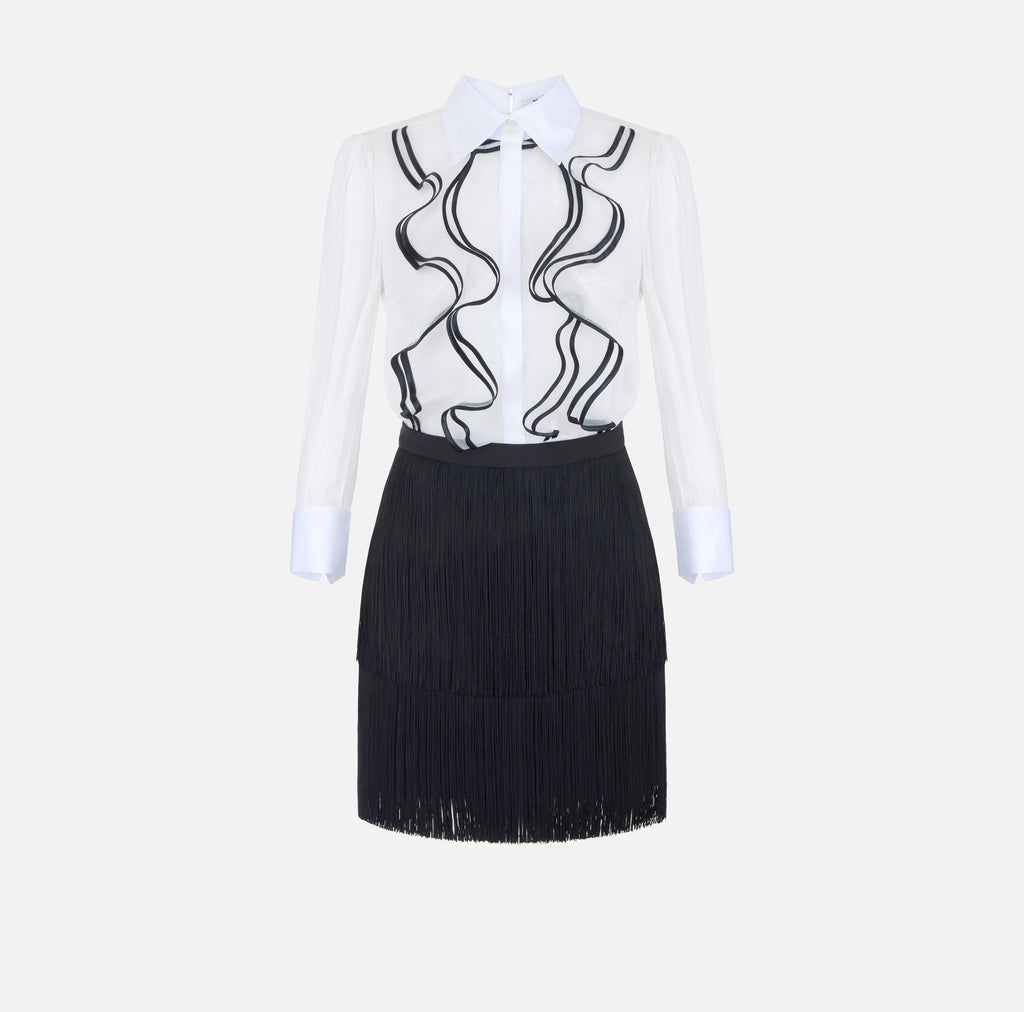 Elisabetta Franchi AB02267E2 - Abito in georgette con ruches e frange