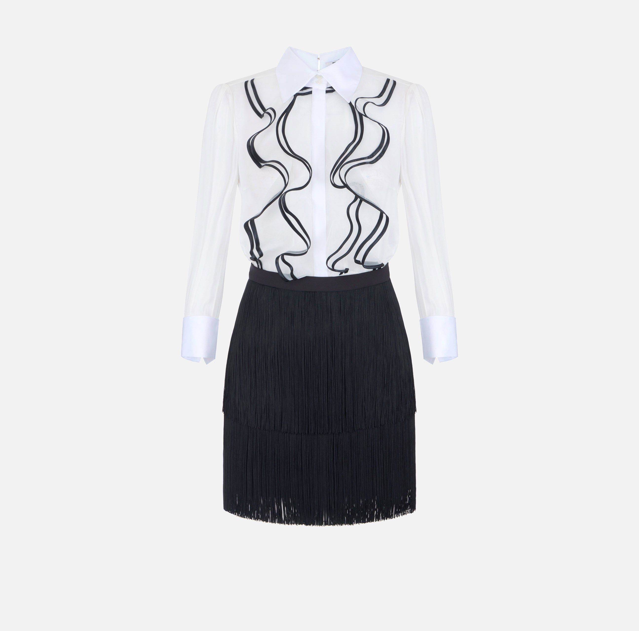 Elisabetta Franchi AB02267E2 - Abito in georgette con ruches e frange