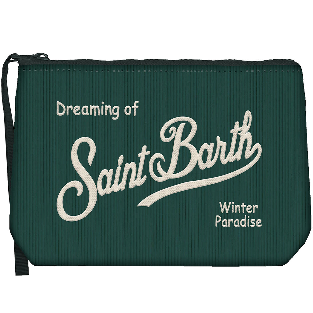 MC2 Saint Barth ALINE CORDUROY S ALI0059 - Pochette Aline in velluto a coste con ricamo - Verde Bosco (51 Emb)
