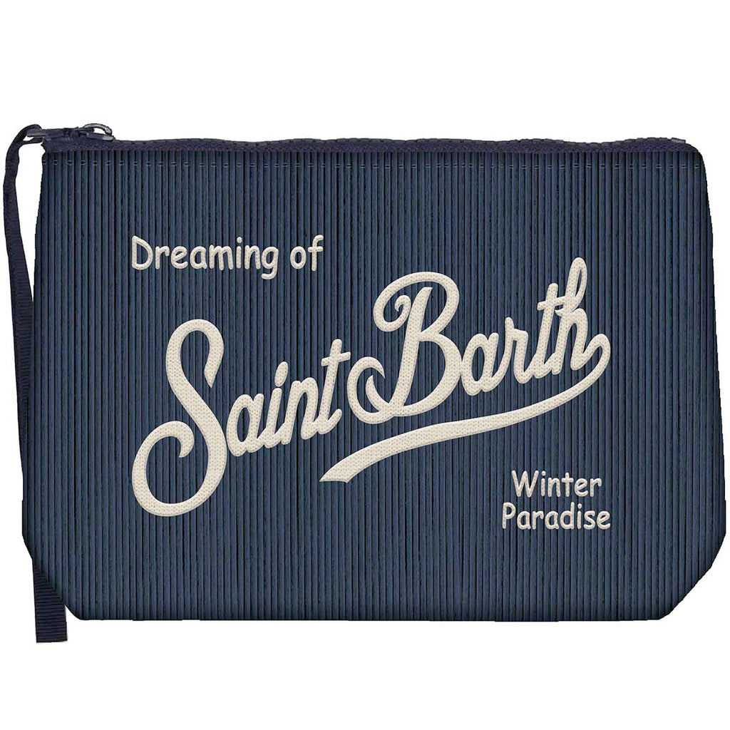 MC2 Saint Barth ALINE CORDUROY S ALI0059 - Pochette Aline in velluto a coste con ricamo - Blu Notte (61 Emb)