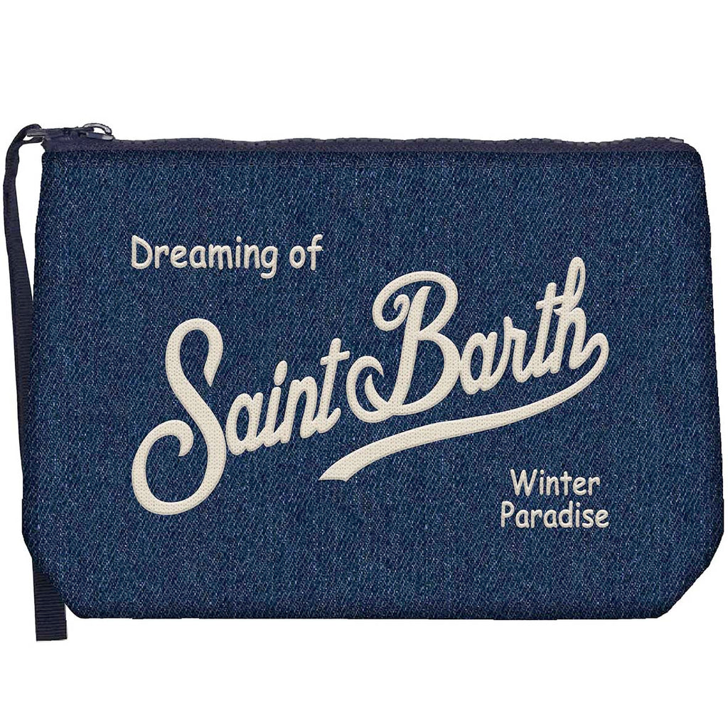MC2 Saint Barth ALINE DENIM W ALI0031 - Pochette Aline in denim di cotone con ricamo - Blu Denim (Denim Dark Emb)