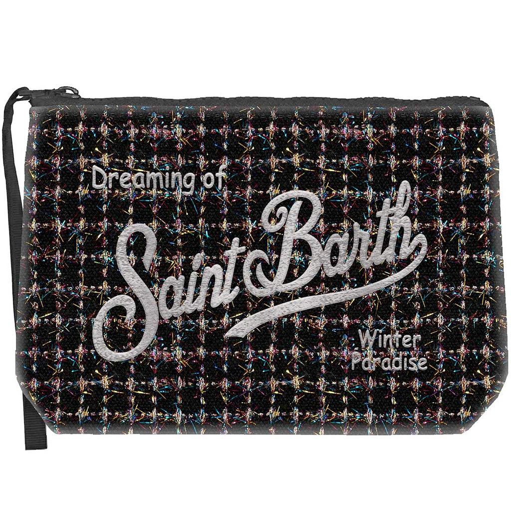 MC2 Saint Barth ALINE TWEED ALI0027 - Pochette Aline in elegante tessuto tweed con ricamo - Nero Multicolor (Shiny 00 Col Emb)