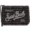 MC2 Saint Barth ALINE TWEED ALI0027 - Pochette Aline in elegante tessuto tweed con ricamo - Nero Multicolor (Shiny 00 Col Emb)