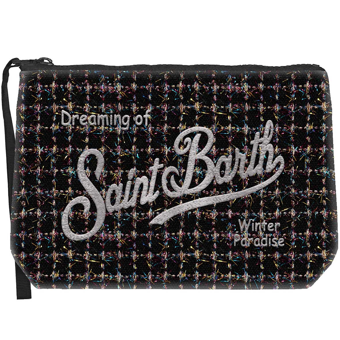 MC2 Saint Barth ALINE TWEED ALI0027 - Pochette Aline in elegante tessuto tweed con ricamo - Nero Multicolor (Shiny 00 Col Emb)
