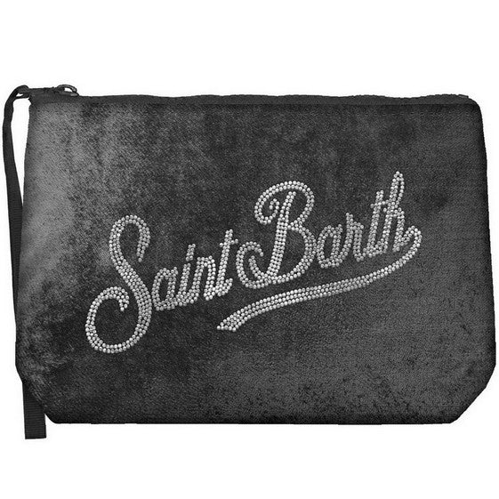 MC2 Saint Barth ALINE VELVET ALI0014 - Pochette Aline in morbido velluto con ricamo - Nero Strass (00 Strass)