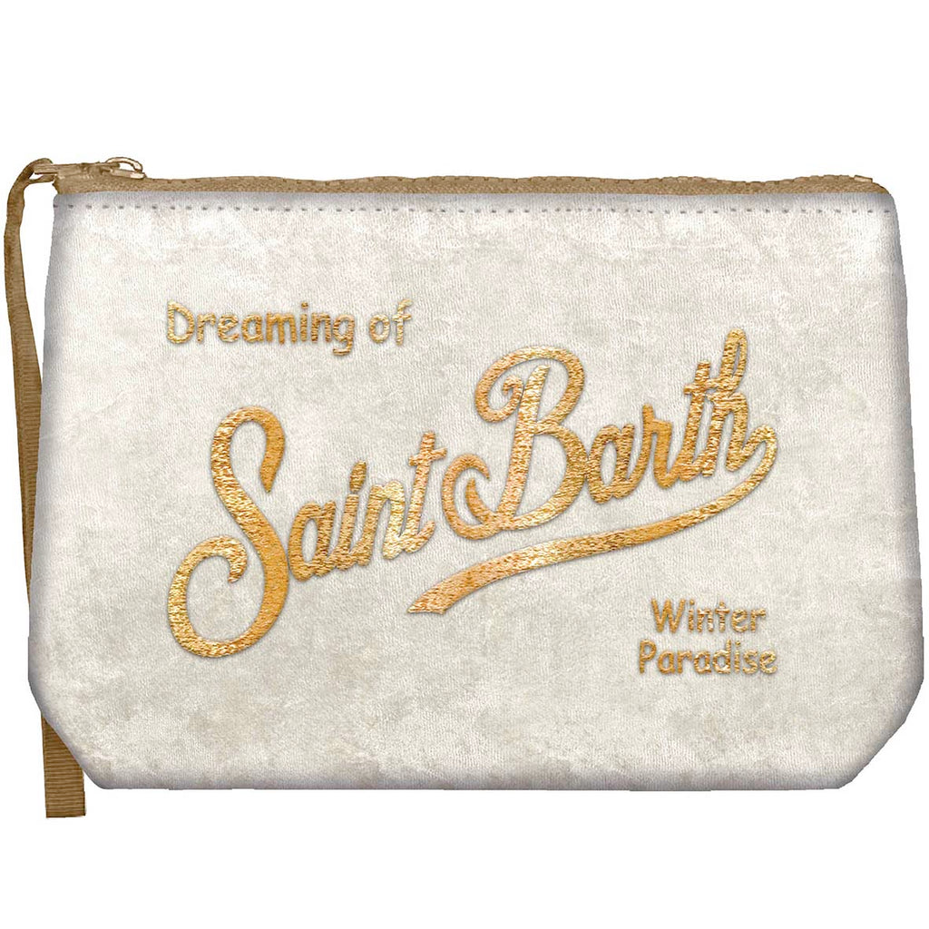 MC2 Saint Barth ALINE VELVET ALI0014 - Pochette Aline in morbido velluto con ricamo - Panna (10or Emb)