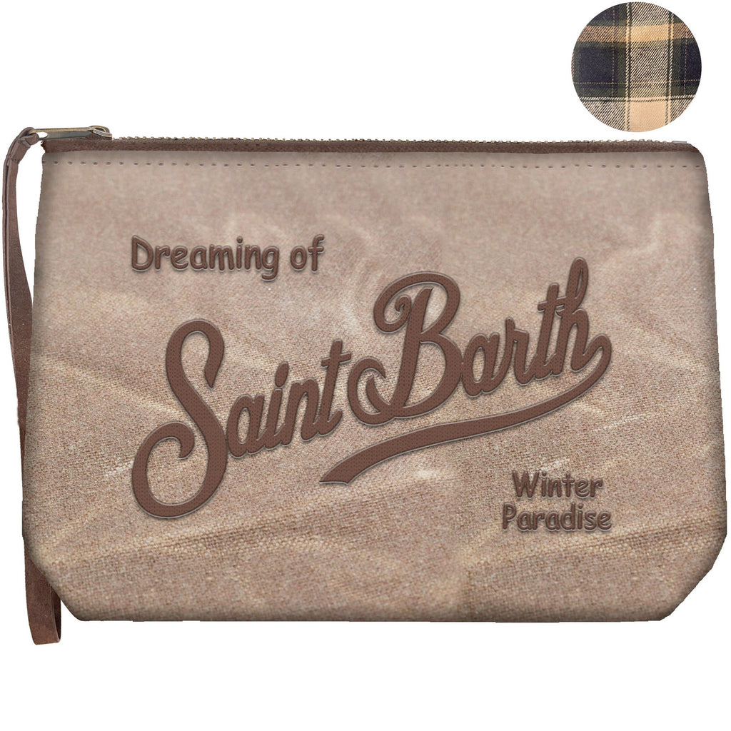 MC2 Saint Barth ALINE WAX ALI0058 - Pochette Aline in cotone cerato con ricamo - Marrone (18 Emb)