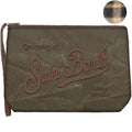 MC2 Saint Barth ALINE WAX ALI0058 - Pochette Aline in cotone cerato con ricamo - Verde Militare (5218 Emb)
