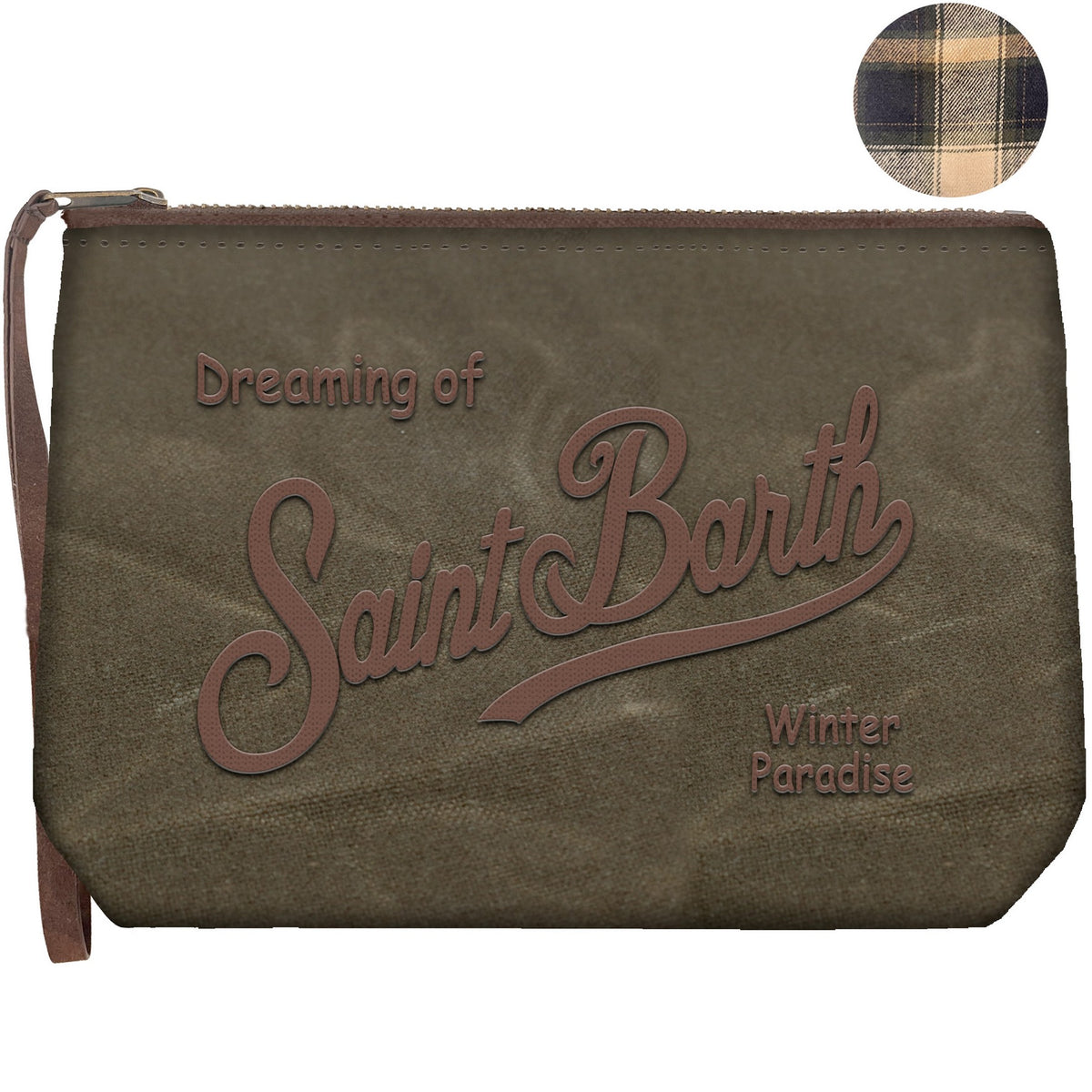 MC2 Saint Barth ALINE WAX ALI0058 - Pochette Aline in cotone cerato con ricamo - Verde Militare (5218 Emb)