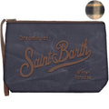 MC2 Saint Barth ALINE WAX ALI0058 - Pochette Aline in cotone cerato con ricamo - Blu Notte (6118 Emb)