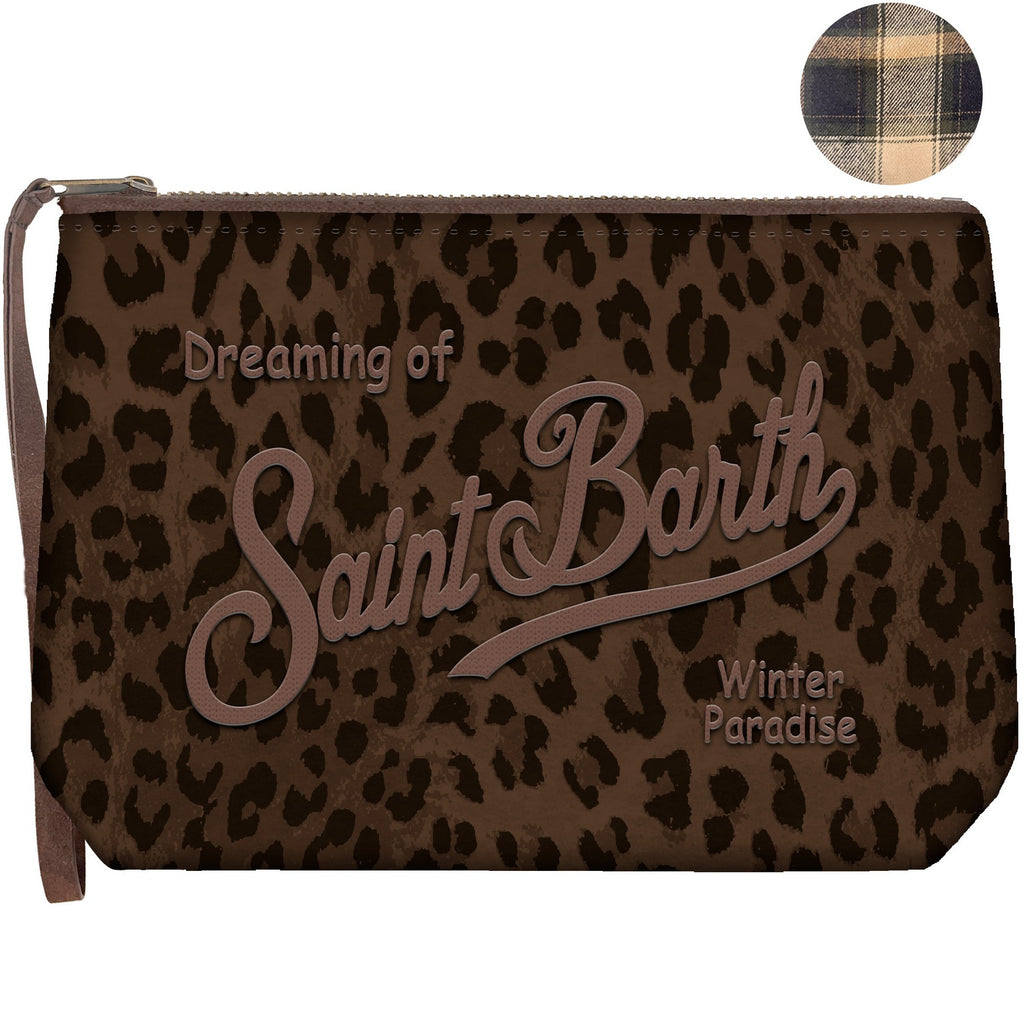 MC2 Saint Barth ALINE WAX ALI0058 - Pochette Aline in cotone cerato con ricamo - Leopardato Scuro (Dark Leopard 18 Emb)