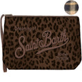 MC2 Saint Barth ALINE WAX ALI0058 - Pochette Aline in cotone cerato con ricamo - Leopardato Scuro (Dark Leopard 18 Emb)