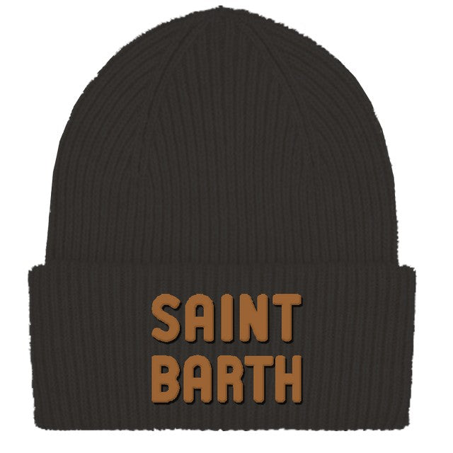 MC2 Saint Barth BERRY W BRR0003 - Berretto Berry in maglia a costine di misto lana e cashmere con patch logo - Nero (St Barth 00 Patch)