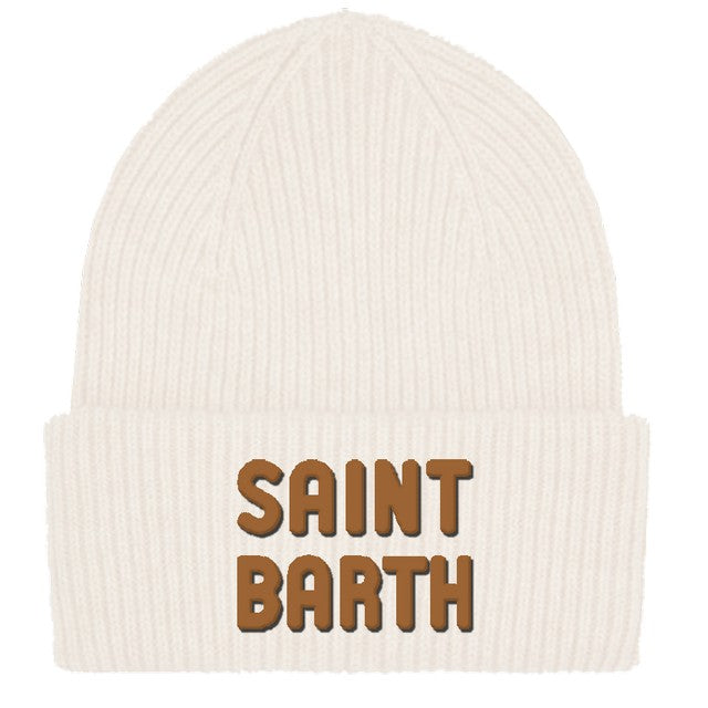 MC2 Saint Barth BERRY W BRR0003 - Berretto Berry in maglia a costine di misto lana e cashmere con patch logo - Panna (St Barth 10 Patch)