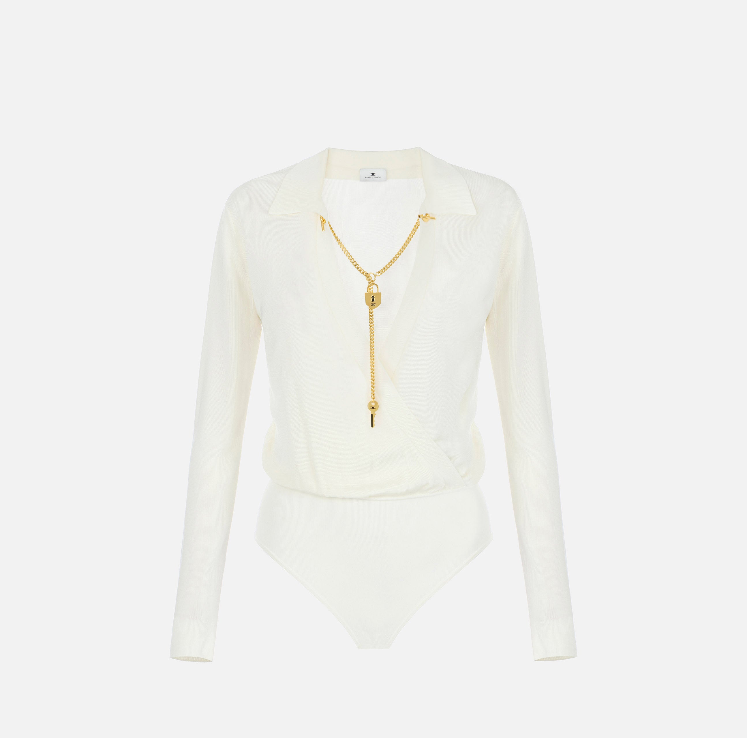 Elisabetta Franchi BK03S66E2 - Body in filato di viscosa con catena gioiello