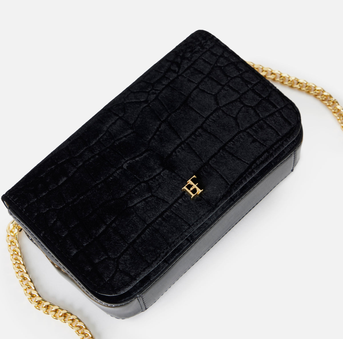 Elisabetta Franchi BS20A67E2 - Velvet crossbody bag with crocodile print