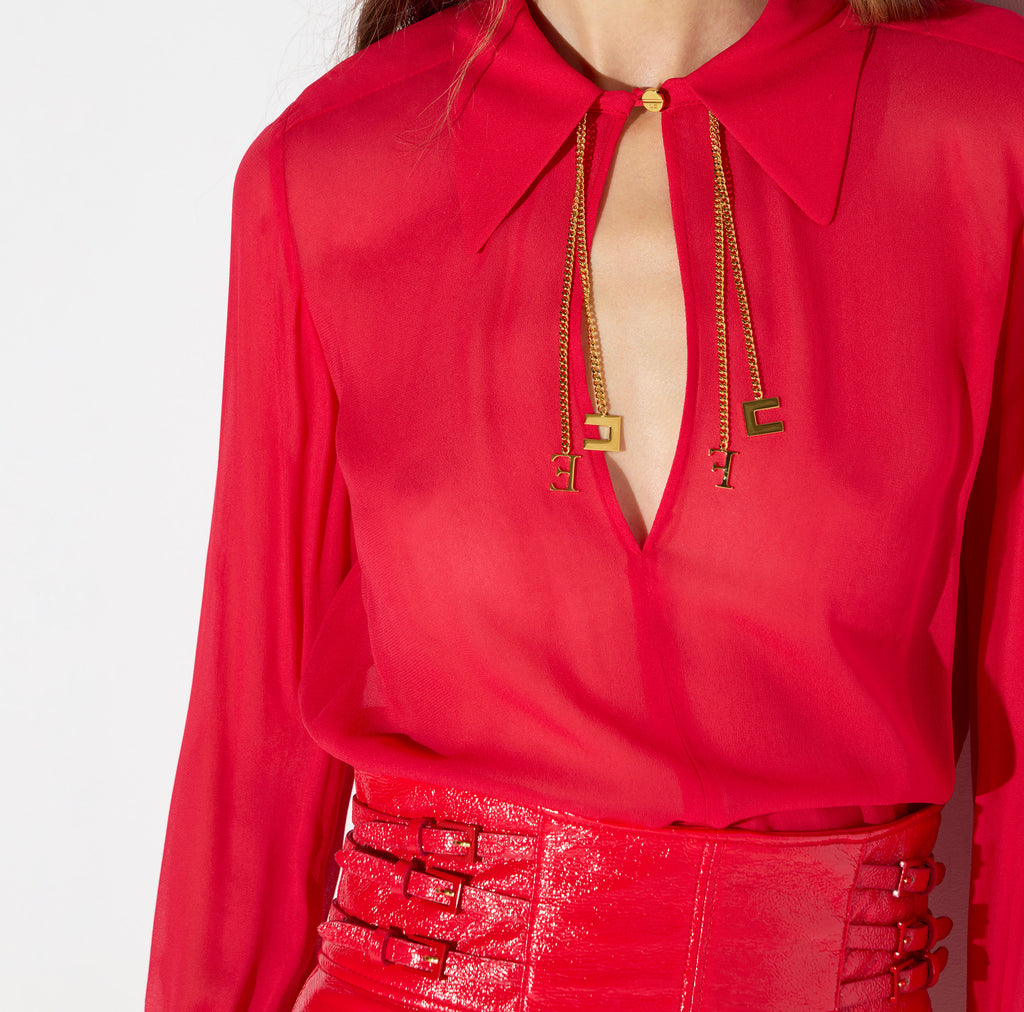 Elisabetta Franchi CA19466E2 - Camicia in georgette con loghi gioiello