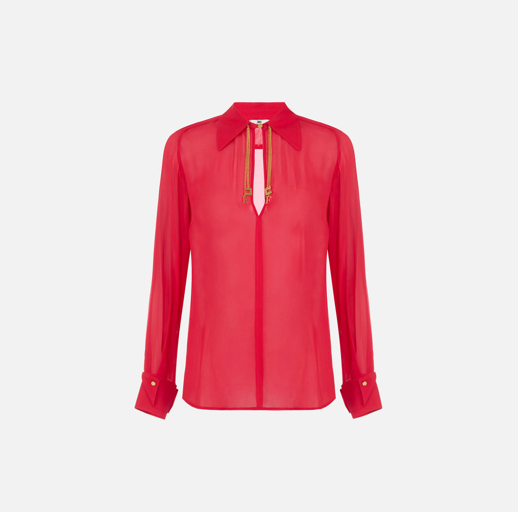 Elisabetta Franchi CA19466E2 - Camicia in georgette con loghi gioiello