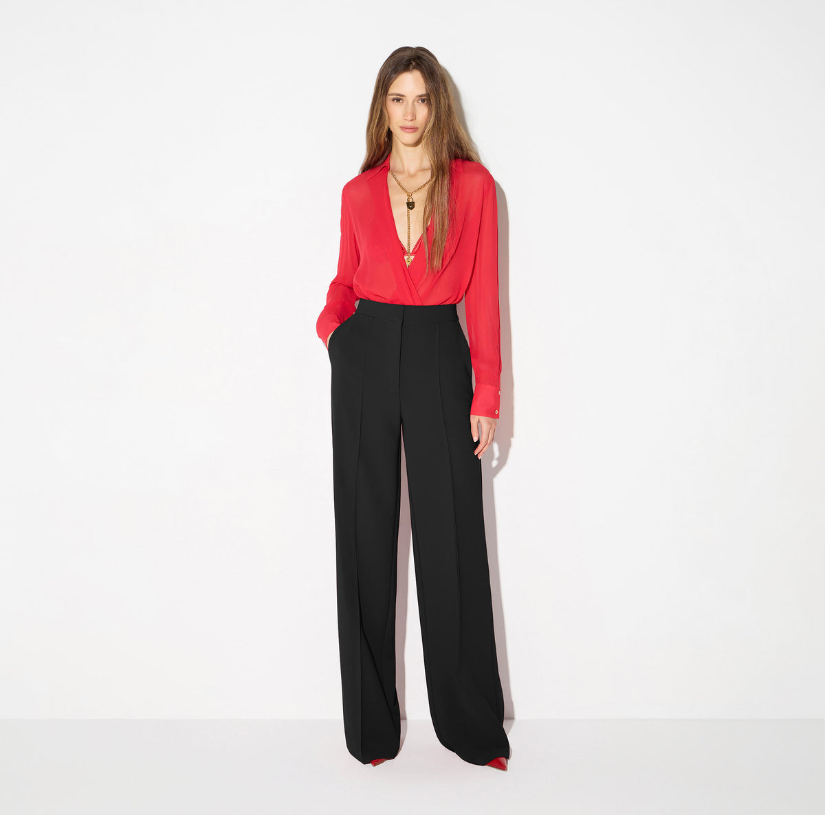 Elisabetta Franchi CB00966E3 - Body in georgette con catena gioiello