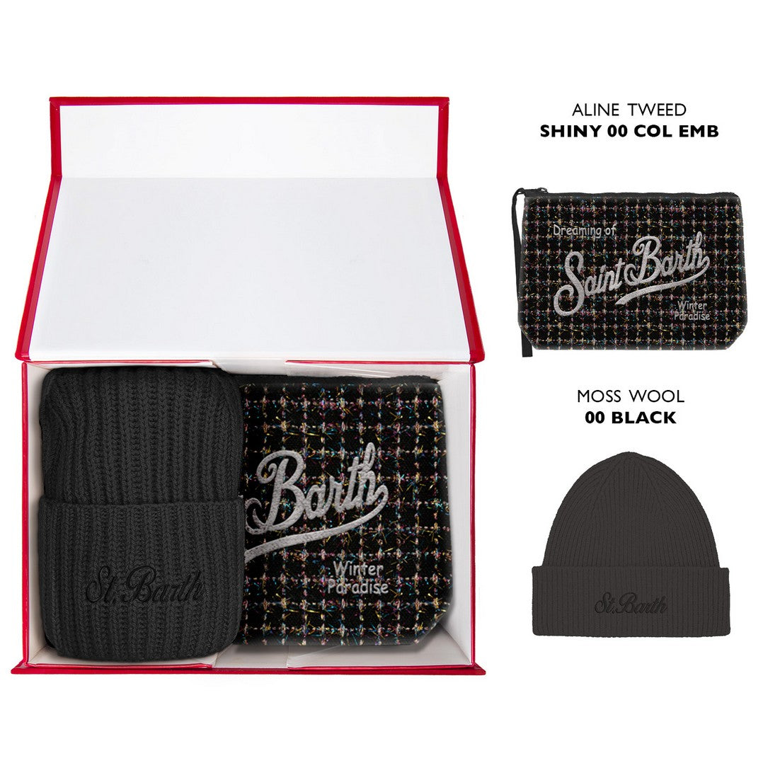 MC2 Saint Barth CHRISTMAS BOX WOMAN BOX0048 - Cofanetto regalo natalizio Christmas Box donna con accessori in tweed - Nero Tweed (Tweed Shiny 00)