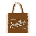 MC2 Saint Barth COLETTE SHEARLING COL0031 - Borsa Colette a mano in tessuto shearling con ricamo - Marrone / Panna (1810 Emb)