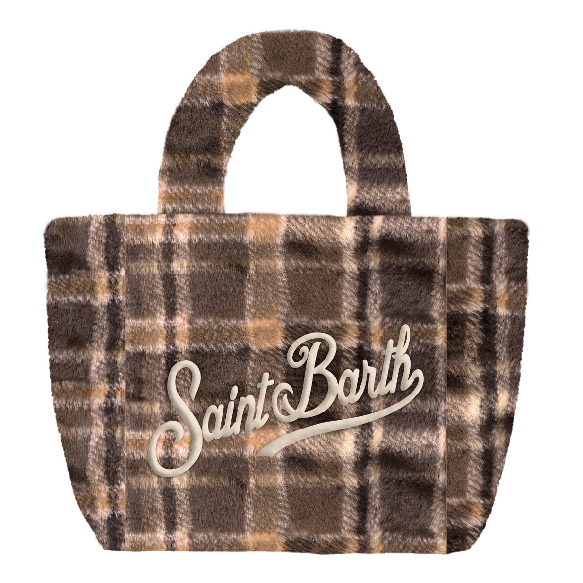 MC2 Saint Barth COLETTE SOFT FUR COL0033 - Borsa Colette a mano in morbida eco-pelliccia con ricamo - Tartan Marrone (Tartan 1811 Emb)