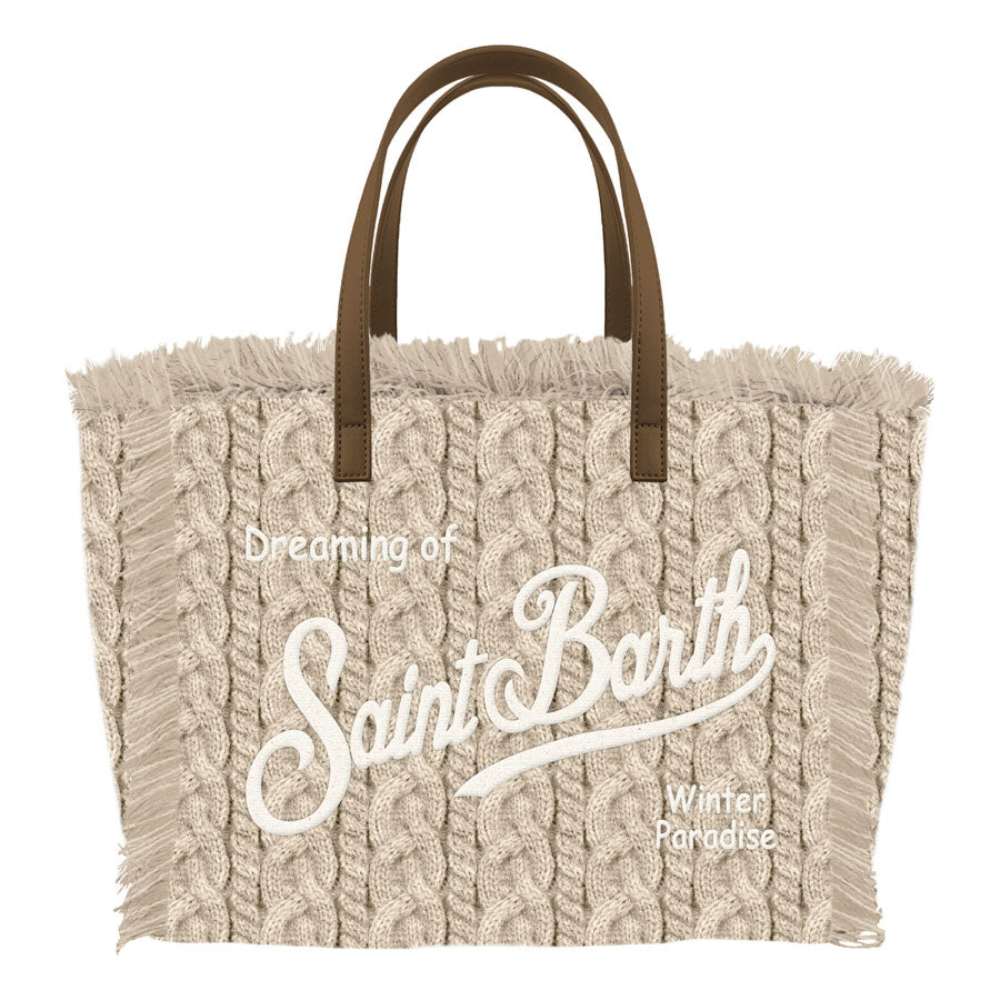 MC2 Saint Barth COLETTE WOOL BRAID N COL0047 - Borsa Colette con lavorazione a trecce e ricamo - Panna a Trecce (Cable 11 Emb)