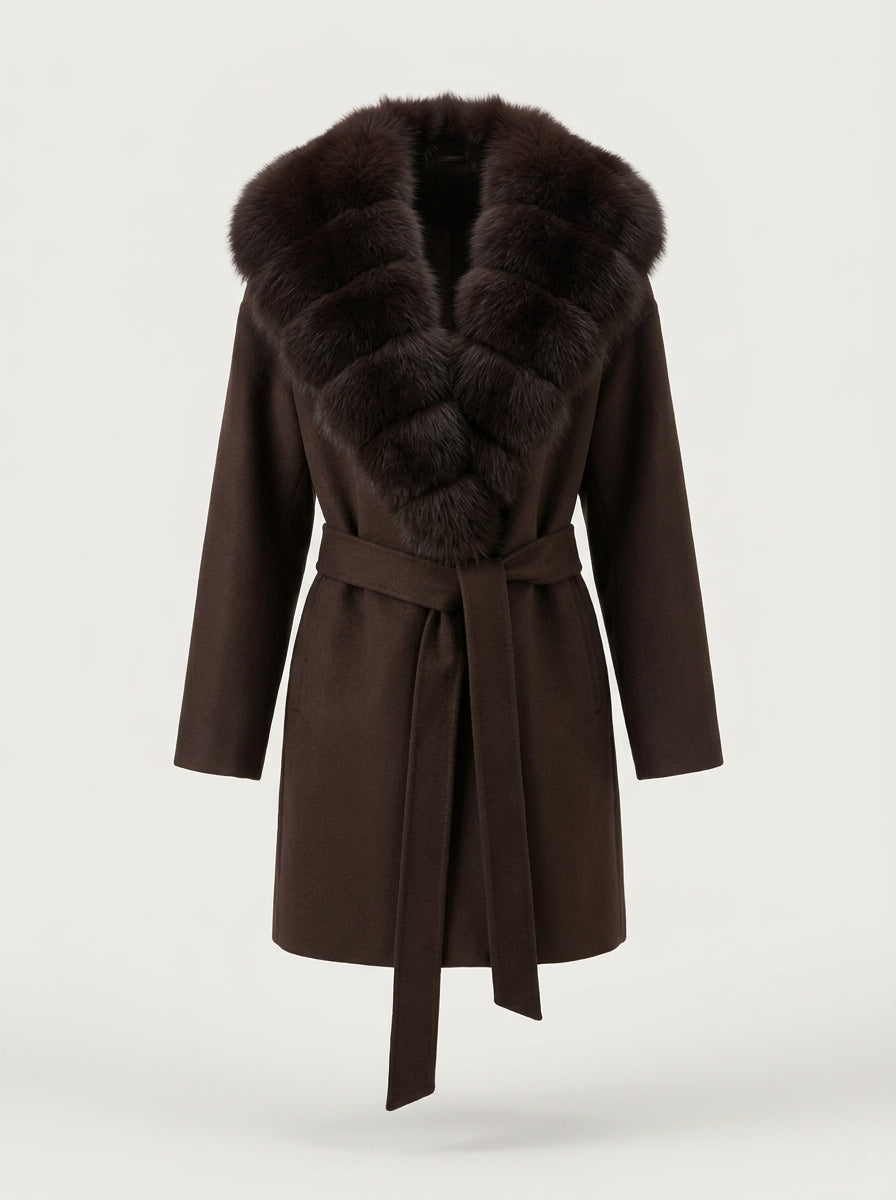 Yes London CD1243/VO - Cappotto con cappuccio in volpe - Moro - Fronte